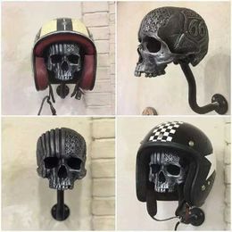 Decorative Objects Figurines Creative Cool Skull Motorcycle Helmet Holder Wall Mounted Adult Helmet Hanger Coat Storage Rack Bicycle Helmet Holder Wall Decor T240