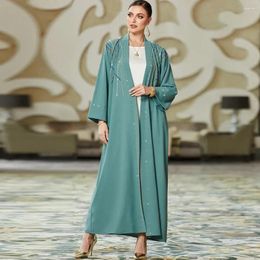 Ethnic Clothing Dubai Turkey Islam Kaftan Robe Solid Open Abayas For Women Femme Hand Seam Drill Musulmane Ramadan Muslim Dress Clothes