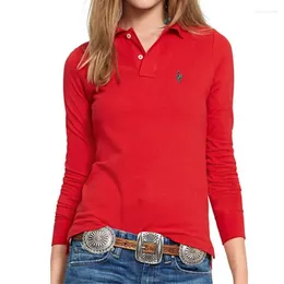 Women's Polos Long Sleeve Polo Shirts Solid Colour Woman Casual Lapel T-Shirt Cotton Fit Type Peacock Logo Tees Tops