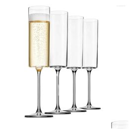 Wine Glasses Glass Champagne Flutes 4 Pack 6-Ounce 4Pc Set Premium Square Edge Blown Prosecco Drop Delivery Home Garden Kitchen Dini Dhiwp