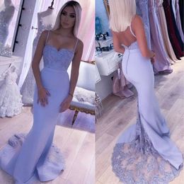 Denizkızı spagetti nedime elbiseler leylak kayışları leylak kayışları şifon süpürme tren aplike boncuklu kapalı düğmeler onur elbisesi vestidos