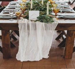 RU075C Wedding Party baby shower decoration cotton gold blush pink dark green beige blue cheesecloth gauze table runner 2205136523887