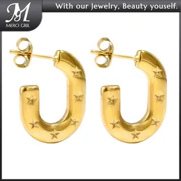 Dangle Earrings Light Luxury Classic Star Hoop Gold Color Stainless Steel Jewelry Ear Studs Waterproof Non Allergic Accessories