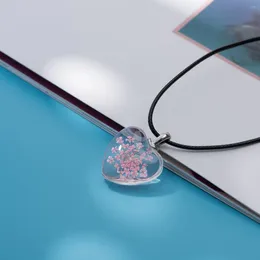 Pendant Necklaces Lovers Peach Heart Glass Time Gem Women's Gift Flower Pendants For Girl Friend #FY406