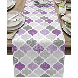 Pads Purple Grey Morocco Linen Table Runners for Kitchen Dining Decor Washable Table Runners for Dining Table Wedding Decorations