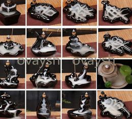 Ceramic Glaze Waterfall Backflow Incense Burner Censer Holder Cones Home decor 24 Style Incense Cones Burner Stick3055648