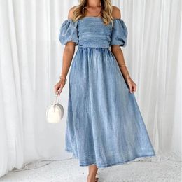 Party Dresses Women Dress Off Shoulder Long A Line Tight High Waist Backless Casual Puff Sleeve Slim Jeans Denim Vestidos 2024 Summer