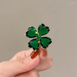 Brooches Lucky Grass Brooch Four-leaf Clover Vintage Emerald Colour Lapel Pin Female Wedding Suit Jewellery Accessories