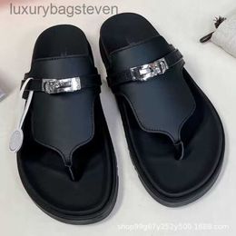 Fashion Original h Designer Slippers h Mens Womens Style Metal Buckle Second Uncle Slippers Womens Sandals 2024 New Flat Bottom Clamping with 1:1 Brand Logo