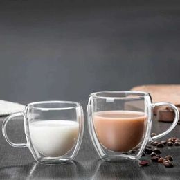 Tumblers Heat Resistant Clear Double Wall High Borosilicate Glass Mug with Handle Coffee Milk Juice Water Cup Coffeeware Lover Gift H240506