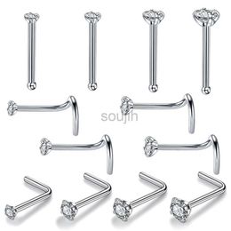 Body Arts 1PC Fashion Nose Studs Nariz Screw Rings Steel 1.5/2/2.5/3mm Prong Gem Bone L Shape Nostril Earring Piercing 20G Womens Jewellery d240503