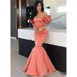 Mermaid Dresses Coral Elegant Prom Off The Shoulder Ruffles Floor Length Evening Formal Ocn Party Gowns Custom Made