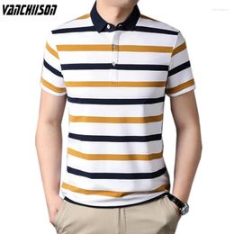 Men's Polos Men Stripes Polo Shirt Tops Short Sleeve For Summer Cotton Korean Style Casual Male Fashion Clothing 00644