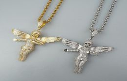 New Fashion Men Hip Hop Necklace Gold Silver Colour CZ Angle Pendant Necklace with Rope Chain Nice Gift9625116
