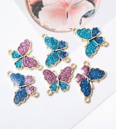 50pcs Bright Powder Butterfly Alloy Connect Pendant Oil Dripping Charm for Wish Bracelet Necklace Making9420227