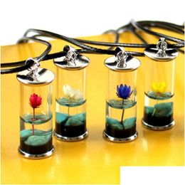 Pendant Necklaces Women Necklace Transparent Glass Bottle Handmade Dried Flower Lotus Permanent Preservation Jewellery Turquoise Wax R Dhb1X