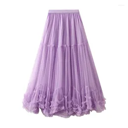 Skirts TingYiLi Women's Irregular Ruffle-Hem Tutu Tulle Skirt Korean Fashion Cute Swing Summer Beige Black Pink Purple Mesh Long