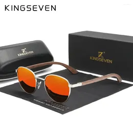 Sunglasses KINGSEVEN Round Frame Wooden Polarised UV400 Blocking Glasses HD Mirror Lens For Men Women Handmade Gift Eyewear