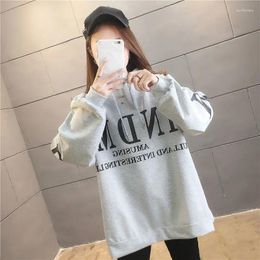 Women's Hoodies Baggy Female Clothes Tops Grey Letter Printing Text Loose Sweatshirts For Women Graphic Offer High Quality Kpop E