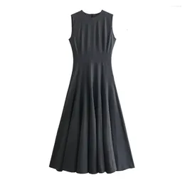 Casual Dresses Zach Ailsa 2024 Spring Product Women's Sleeveless Round Neck Waist Tank Top Bottom Long Dress Midi