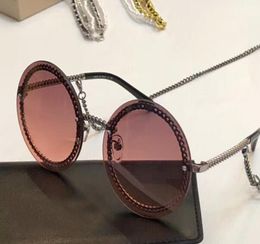 Fashion Round Sunglasses Chain Necklace Sun Glasses Women Fashion Sunglasses Shades New with Box3940971