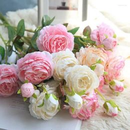 Decorative Flowers European Style 3Heads Artificial Peony Flower Silk Bouquet For Home Garden Living Room Decoration Bride Wedding