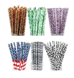 Plastic Printed Drinking Straws Reusable 9 inch Lemon Cactus Leopard Daisy Camouflage America Flag Zebra Pattern8733273