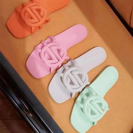 Top Designer Sandals Women Interlocking Rubber Slippers Slides Ladies Flat Beach Jelly Script Orange Mule Waterproof Luxurys Trainers Loafers Shoes With Box