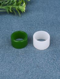 Natural Green White Hetian Jade 710 Size Flat Ring Chinese Jadeite Amulet Fashion Charm Jewellery Hand Carved Gifts Women Men7353168