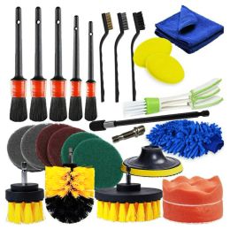 Brushes 26 PCS Drill Brush Attachments Car Detailing Brush Kit for Auto Detailing Brushes Washing Mitt Air Vent Brush Cloth Cleaning Set