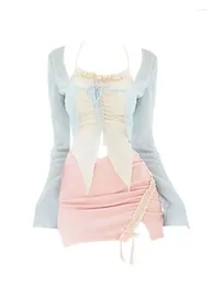 Work Dresses Women 2000s Japanese Fashion Gyaru Sexy Fairy Core Outfits 3 Piece Set Kawaii Camisole Coquette Bolero Mini Micro Skirt