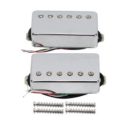 Accessories FLEOR Ceramic LP Electric Guitar Humbucker Pickup Neck / Bridge Pickup Chrome 4Wires