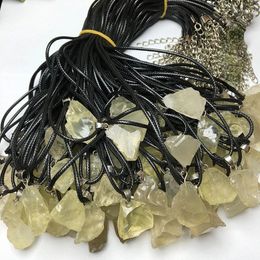 Pendant Necklaces 10pcs Free Rope Chain Lemon Clear Crystal Pillar Natural Irregular Raw Stone Necklace Energy Healing Gift