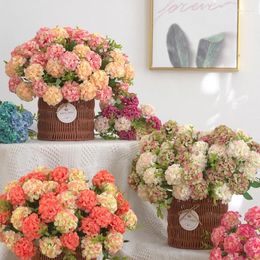 Decorative Flowers 10 Heads Artificial Hydrangea Silk Fake Flower Bouquet For Home Wedding Christmas Decoration Bride's Mother's Day Gift