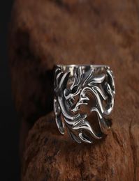 925 Sterling Silver Initial Promise Couple Adjustable Ring Jewelry Men Women Hollow Flame dragon Engagement Ring9865811