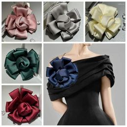Brooches Elegant Large Rose Flower French 7cm Satin Bow Corsage Suit Sweater Coat Brooch Clip Handmade Lapel Pin Badge