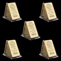 5pcs Swizerland 1oz ArgorHeraeus Sa Gold Plated Bar Home Decorations Crafts Business Gift Collectible1697330