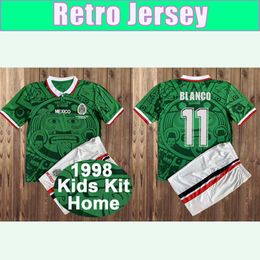 1998 Mexico Kids Kit Soccer Jerseys BLANCO HERNANDEZ H SANCHEZ RAMIREZ GARCIA ASPE Home Away Football Shirt Uniforms 279L