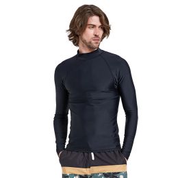 Suits Men's Long Sleeve Rashguard Swim Shirt SPF 50+ Bathing Suits UV Sun Protection Swim Tee Solid Black Basic Skin Wetsuit Adult