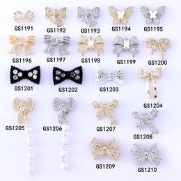 Nail Art Decoration Zircon Jewelry Goldplated Streamer Gold and Silver Bow Knot Pearl Diamond 240425