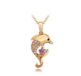 Lovely Dolphin Pendant Chain 18K Yellow Gold Filled Love Symbol Fashion Jewellery Womens Pendant Necklace Gift271Y4776445