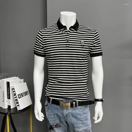 Men's Polos Striped Polo Short Sleeved T-shirt Men Slim Fashionable Trendy Embroidered Lapel Collar Tees Shirt Summer Style Casual Tops