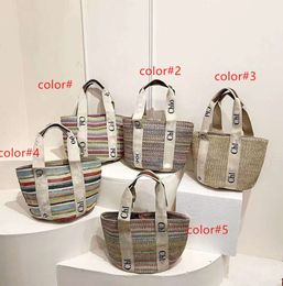 2024 designer bag Woman Straw Nylon shoulder Handbags Purses Rainbow color Crossbody Baguettes Lady Small Totes beach Shopping tide