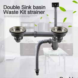 Drains Talea Double Sink Basin Waste Kit Strainer With Hose Drainage System Basket Drain Set Pipes Kitchen Fixtures 231013 Drop Deli Dh2Vp