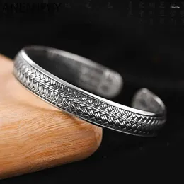 Bangle ANENJERY Wave Pattern Cuff Bracelets&Bangles For Men Retro Handmade Thai Silver Jewelry