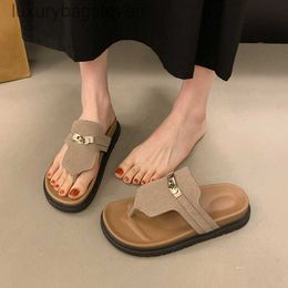 Fashion Original h Designer Slippers Super Popular Second Uncle Thick Sole Sandals for Women 2024 New Metal Buckle Herringbone Slippers with 1:1 Brand Logo