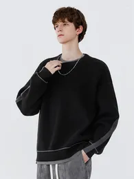 Men's Sweaters Pullover Sweater Black Round Neck Color Matching Fashion Loose Casual All-Match Coat Long Sleeve Spring And Autumn