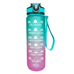 Water Bottles 1L Gym With Straw Cycling Large Capacity Bottle Leakproof Camping Portable Time Indicator Fitness Plastic Drinking Cup