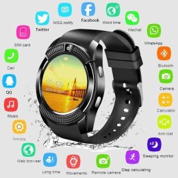 Watches 2023 New V8 Waterproof Smart Watch Bluetooth Sports Smartwatch With Camera SIM Card SlotMessage Reminder sports For Android Hot