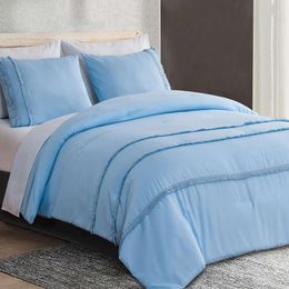 Duvet Cover Light blue three single-sided tassels size comforter set 3 pieces, 1 queen comforter(90''x90'') with 2 pillowshams(20''x26'')